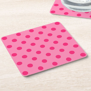 Hot Pink On Pink Polka Dots Pattern Design Square Paper Coaster