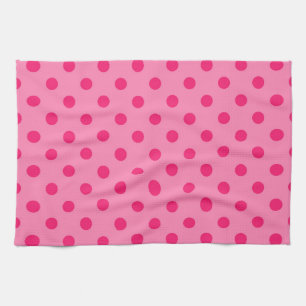 Hot Pink On Pink Polka Dots Pattern Design Tea Towel