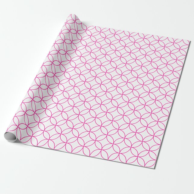 Hot Pink on White Overlapping Circles Wrapping Paper (Unrolled)
