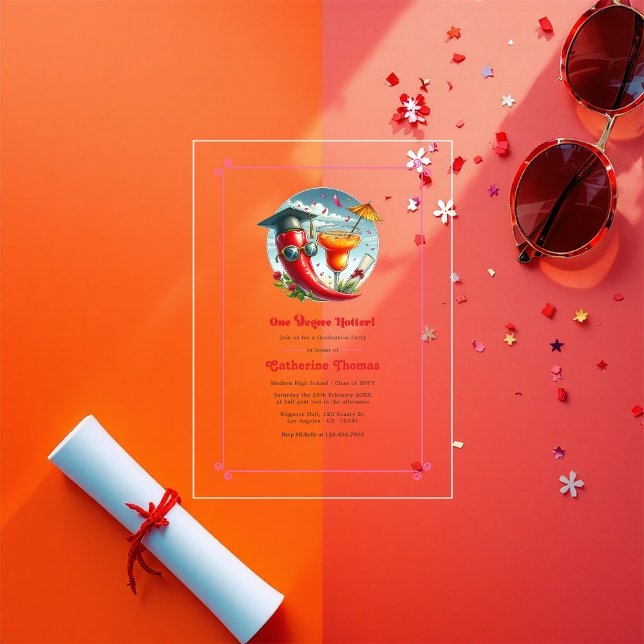 Hot-Pink One Degree Hotter Graduation Party Acrylic Invitations (Hot-Pink One Degree Hotter Graduation Party Acrylic Invitations)