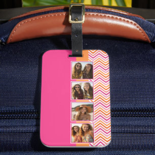 Hot Pink Orange 4 Photo Collage Luggage Tag