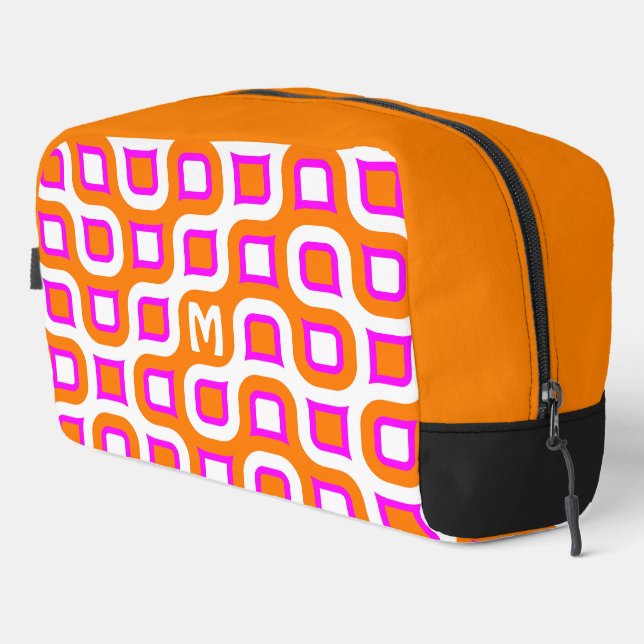 Hot Pink Orange Black White Midcentury Art Pattern Dopp Kit (Right Corner)