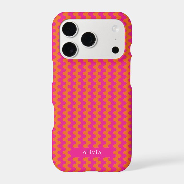Hot Pink Orange Bold Wavy Pattern With Name (Back)