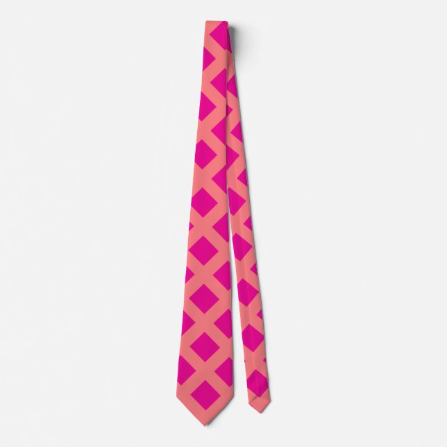 Hot Pink Orange Chequered Patterns Boho Colourful  Tie (Front)