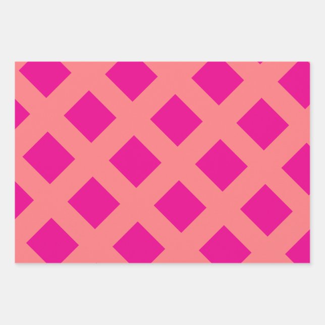Hot Pink Orange Chequered Patterns Boho Colourful  Wrapping Paper Sheet (Front)