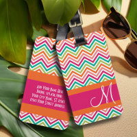 Hot Pink & Orange Chevron Pattern with Monogram