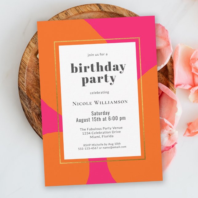 Hot Pink Orange Colourful Birthday Party Invitation (Creator Uploaded)