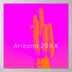 Hot Pink Orange Custom Text Modern Cactus Art AZ Poster