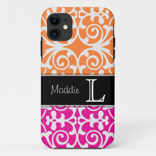 Hot Pink & Orange Damask Monogram iPhone 5 11 Case