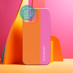 Hot Pink Orange Elegant Modern Minimal Design Name iPhone 15 Case<br><div class="desc">A simple,  striking design with 2 colours and a stripe. A fun colour block to add your name or any text. 
You can add a name,  monogram or other custom text. If you need to move the art around,  click on the customise button to make changes.</div>