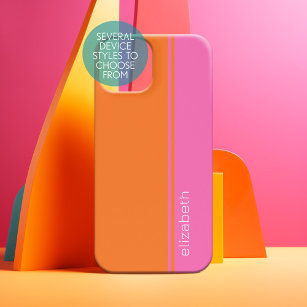 Hot Pink Orange Elegant Modern Minimal Design Name iPhone 15 Case