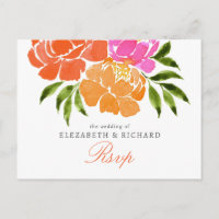 Hot Pink Orange Floral Fall Wedding Rsvp