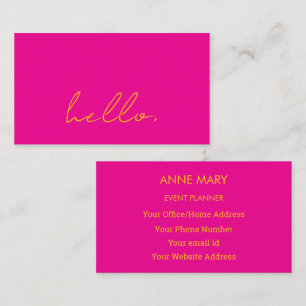 Hot Pink Orange Hello Script Typography Modern Business Card