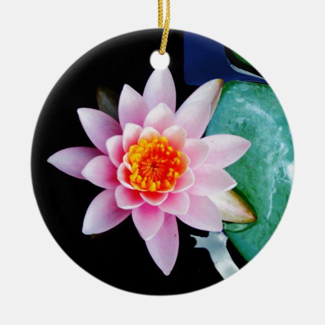 Hot Pink & orange lotus water lily flower Ceramic Tree Decoration (Front)