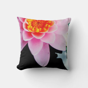Hot Pink & orange lotus water lily flower Cushion