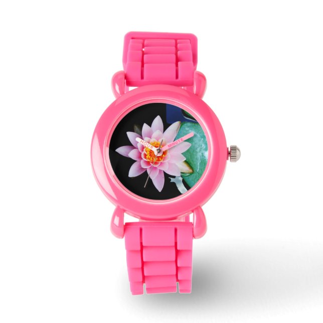 Hot Pink & orange lotus water lily flower Watch (Front)