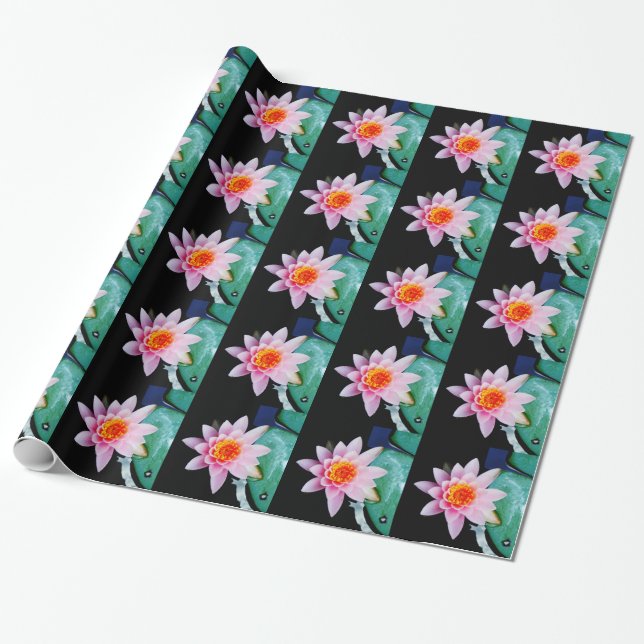 Hot Pink & orange lotus water lily flower Wrapping Paper (Unrolled)
