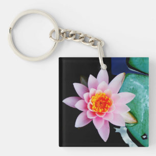 Hot Pink & orange lotus water lily Key Ring