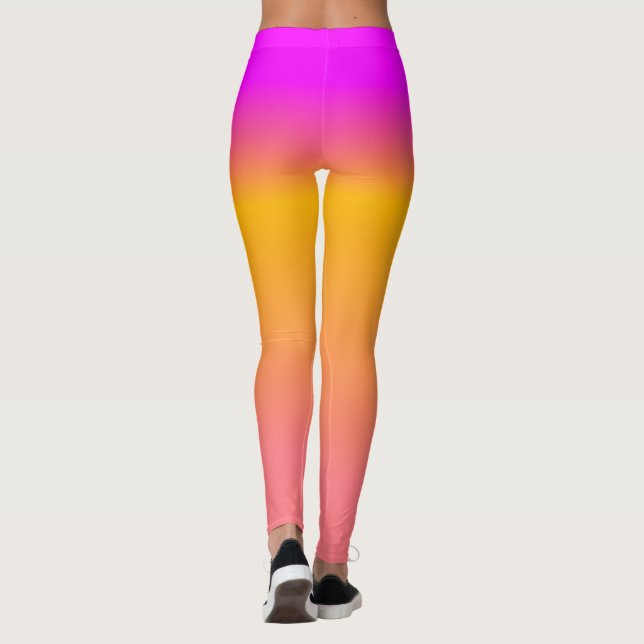 Hot Pink Orange Ombre Gradient Leggings (Back)