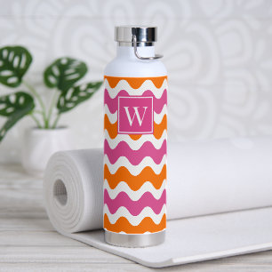 Hot Pink & Orange Preppy Ric Rac Stripe Water Bottle