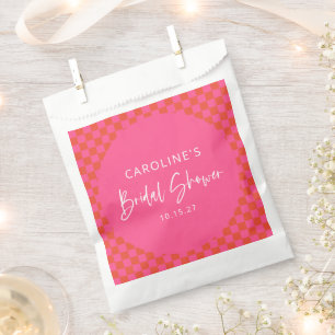 Hot Pink Orange Retro Chequerboard Bridal Shower Favour Bags