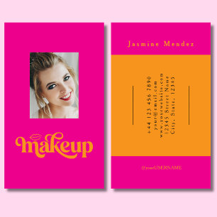 Hot Pink Orange Retro Photo Makeup Artist Business Card