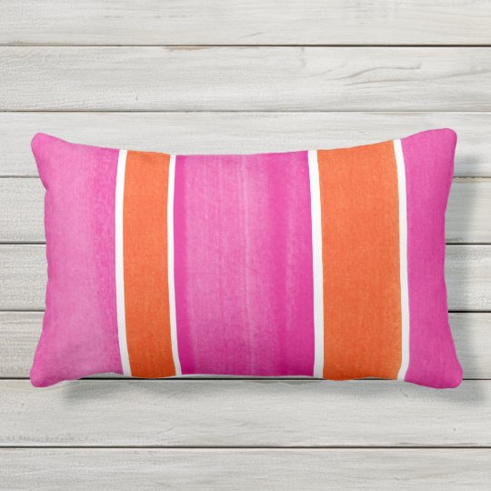Hot Pink Orange Stripes Outdoor Cushion, Hot Pink Outdoor Cushions