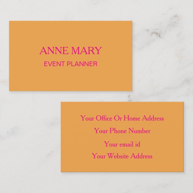 Hot Pink Orange Trendy Modern Event Planner Business Card (Front/Back)