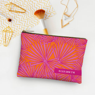 Hot Pink Orange Tropical Palm Leaf Personalised   Accessory Pouch