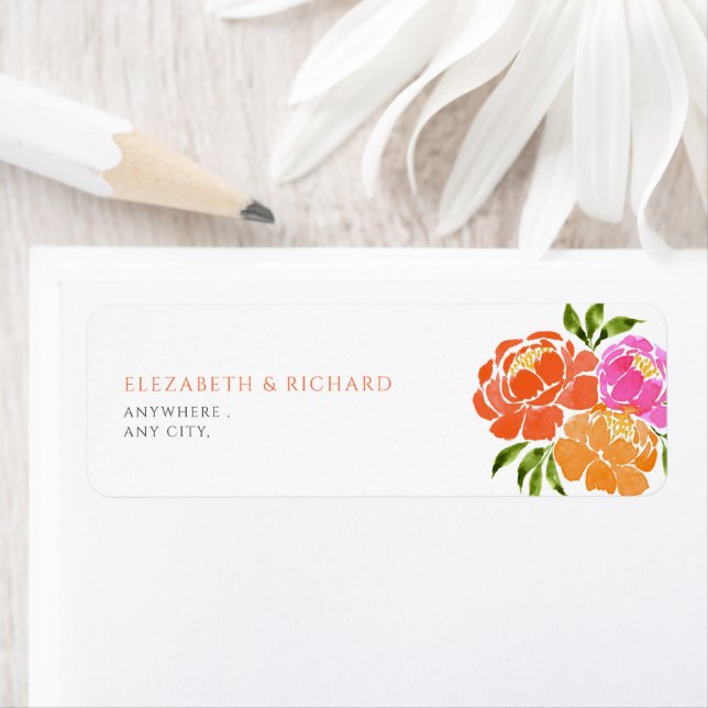 Hot Pink  Orange Watercolor floral Label (Insitu)