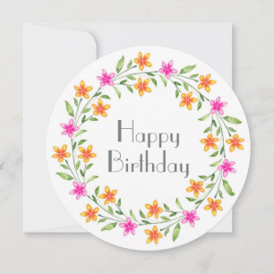 Hot Pink & Orange Watercolor Floral Wreath Card