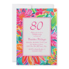 Hot Pink Orange Watercolor Flowers 80th Birthday