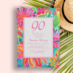 Hot Pink Orange Watercolor Flowers 90th Birthday Invitation<br><div class="desc">Bold and colourful hot pink,  orange,  and green watercolor floral 90th birthday party invitation for her.  Contact me for assistance with your customisations or to request additional matching or coordinating Zazzle products for your event.</div>