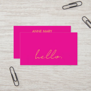 Hot Pink Orange Yellow Hello Script Typography Business Card