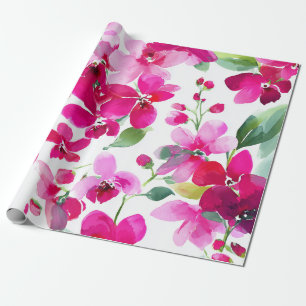 Hot Pink Orchid Magenta Vintage Floral Botanical  Wrapping Paper