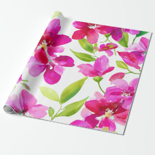 Hot Pink Orchid Magenta Vintage Floral Botanical  Wrapping Paper