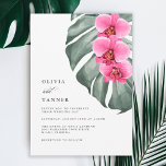 Hot Pink Orchids on Monstera Tropical  Wedding Invitation<br><div class="desc">Bring your dream wedding vision to life with this uniquely beautiful tropical wedding invitation design. It features a trio of vibrant hot pink - fuchsia orchids and a beautiful monstera leaf in soft watercolors. The design is both simple and elegant with a minimalist look energised by the tropical botanical elements....</div>