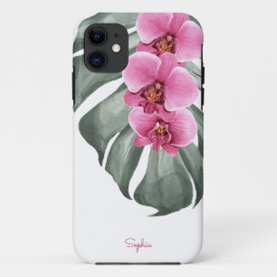 Hot Pink Orchids Tropical Floral with Your Name Case-Mate iPhone Case