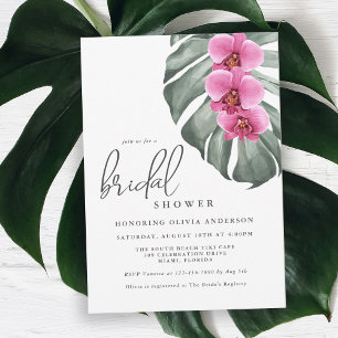 Hot Pink Orchids Tropical Paradise Bridal Shower Invitation