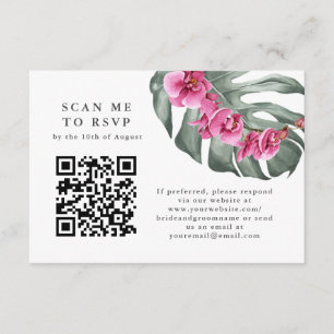 Hot Pink Orchids Tropical QR Code RSVP Enclosure Card