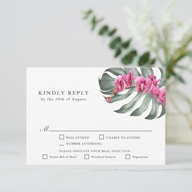 Hot Pink Orchids Tropical RSVP with Entrees (Standing Front)