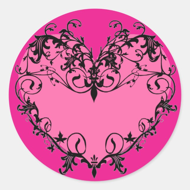 Hot Pink Ornate Heart - Sticker (Front)