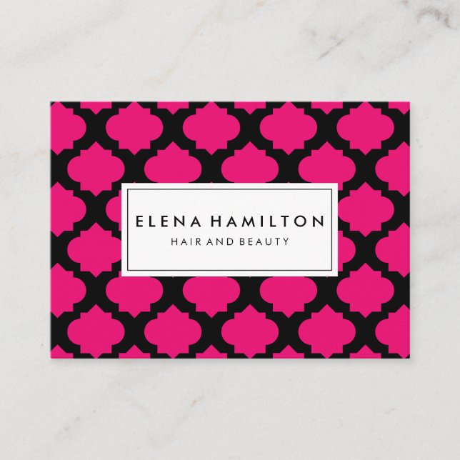 Hot Pink Ornate Pattern Business Card (Front)