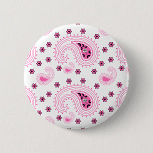 Hot Pink Paisley and Flowers Pattern 6 Cm Round Badge