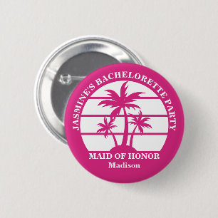 Hot Pink Palm Tree Custom Bachelorette Party 6 Cm Round Badge