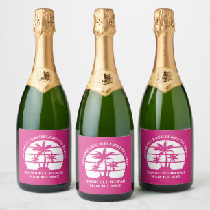 Hot Pink Palm Tree Custom Bachelorette Party Sparkling Wine Label