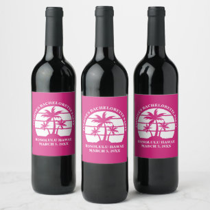 Hot Pink Palm Tree Custom Bachelorette Party Wine Label
