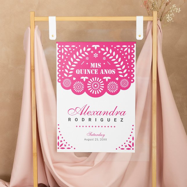 Hot Pink Papel Picado Mis Quince Años Poster (Creator Uploaded)
