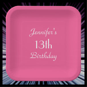 Hot Pink Paper Plates, 13th Birthday Party Plate