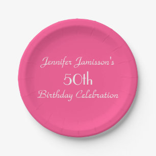 Hot Pink Paper Plates, 50th Birthday Party Plate